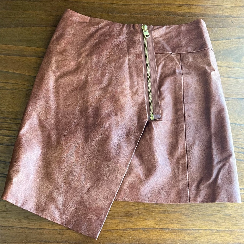 2/$30 - H&M Brown Faux Leather Asymmetrical Wrap Skirt - Size 4
